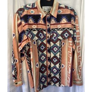 VTG Longhorn Cowboy Rodeo Western Aztec Button Shirt Men Medium Niver Western